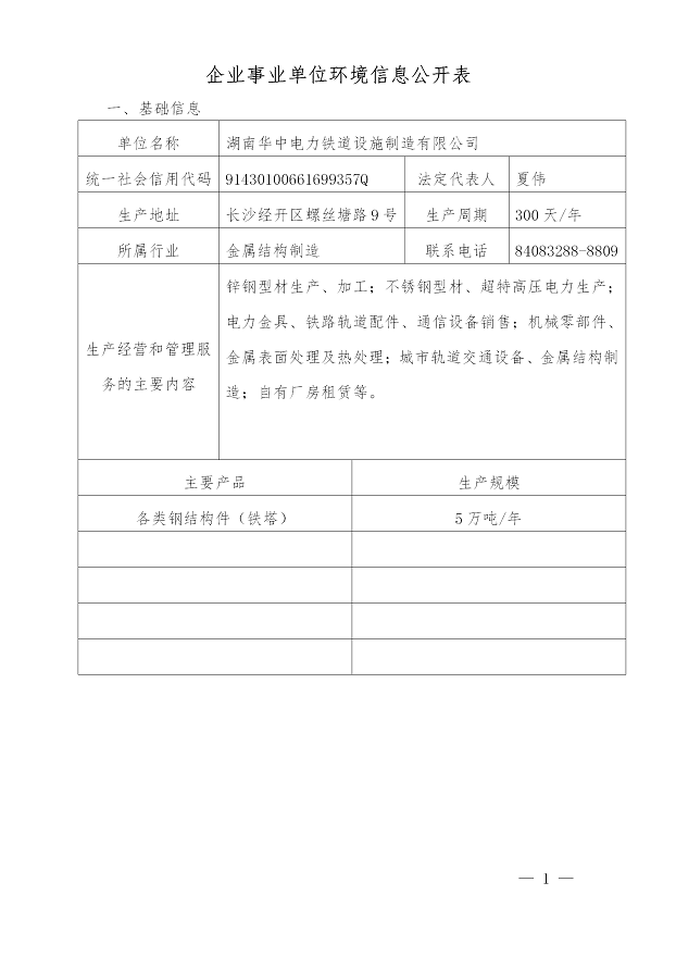 湖南尊龙凯时人生就是搏电力铁道设施制造有限公司2019年度企业事业单位环境信息公开表(图1)